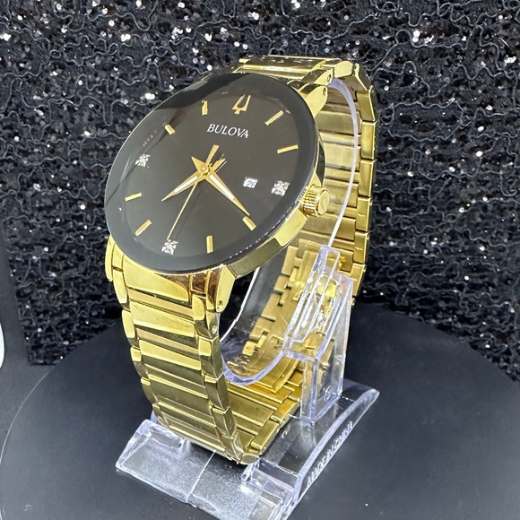 Men's New Bulova with Diamonds at the 3, 6, and 9 O'clock Positions - Picture 2 of 3